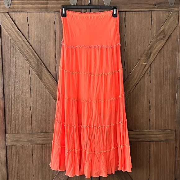 Johnny Was Tiered Rayon Maxi Skirt in Vibrant Orange Size Small - Picture 2 of 6